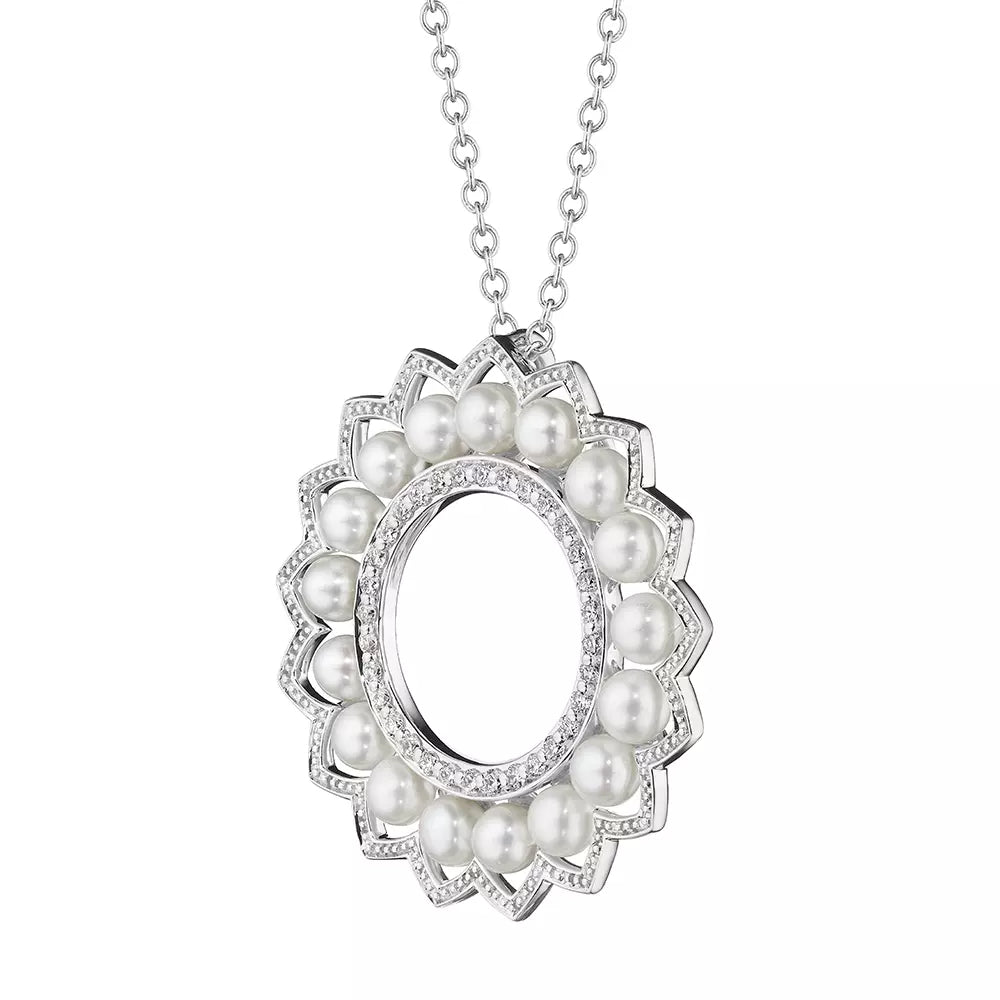 Verragio 18k Gold Belle Beaded Pearl and Diamond Pendant Necklace for Timeless Elegance