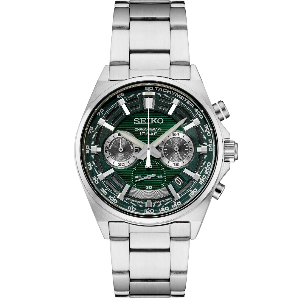 Seiko 41mm Green Dial Stainless Steel Chronograph Watch SSB405