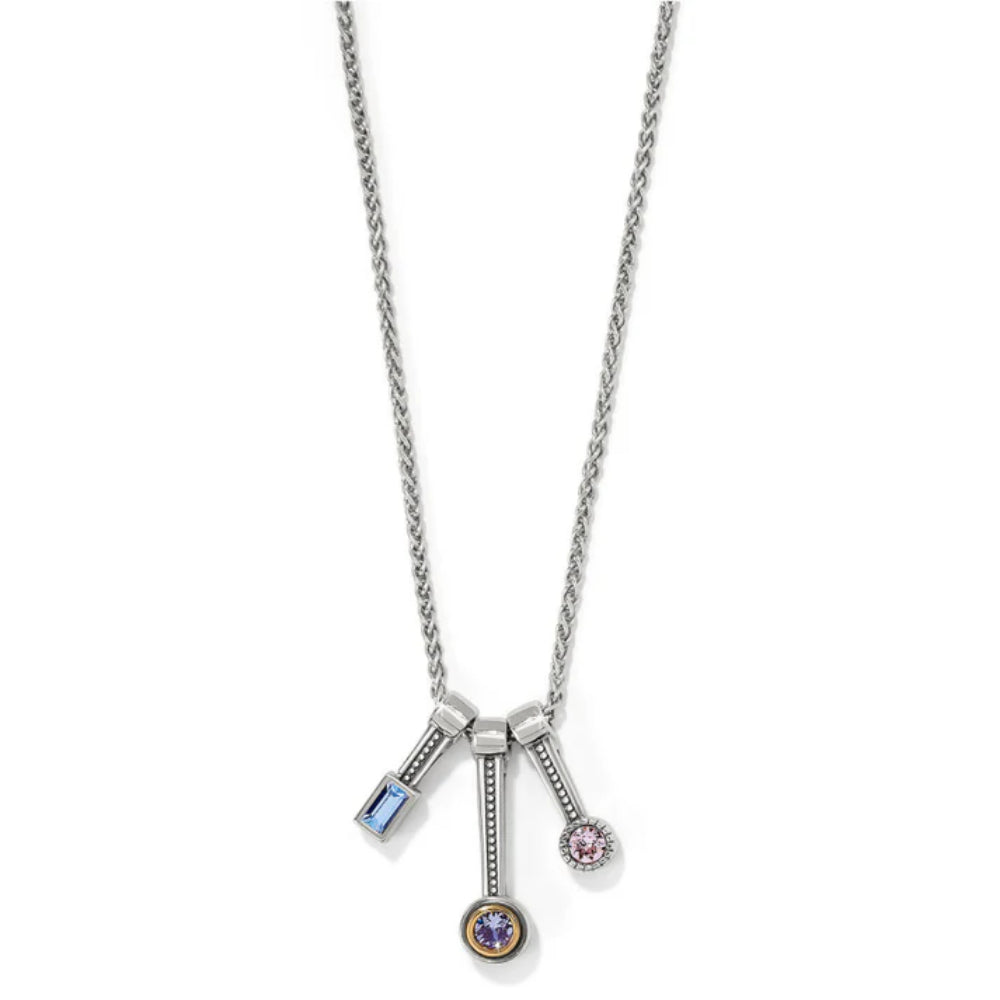 Artisan-Style Brighton Gold-Polished Halo Trio Necklace with Purple and Blue Crystals