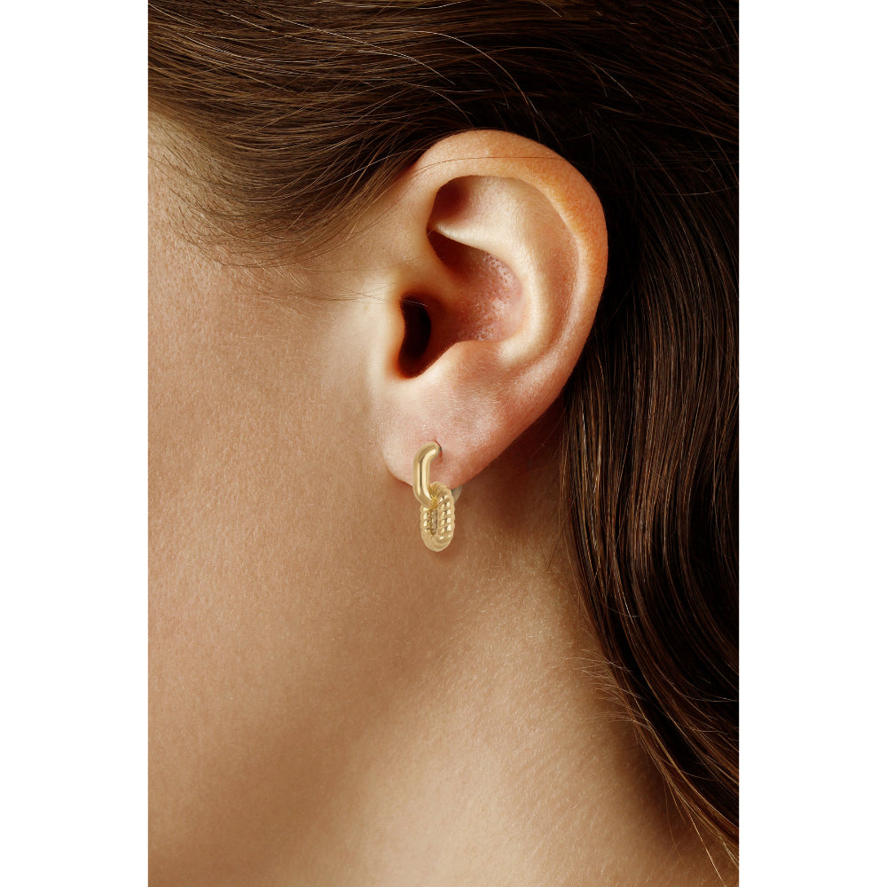 14k Yellow Gold Small Twisted Double - Link Oval Drop Earrings