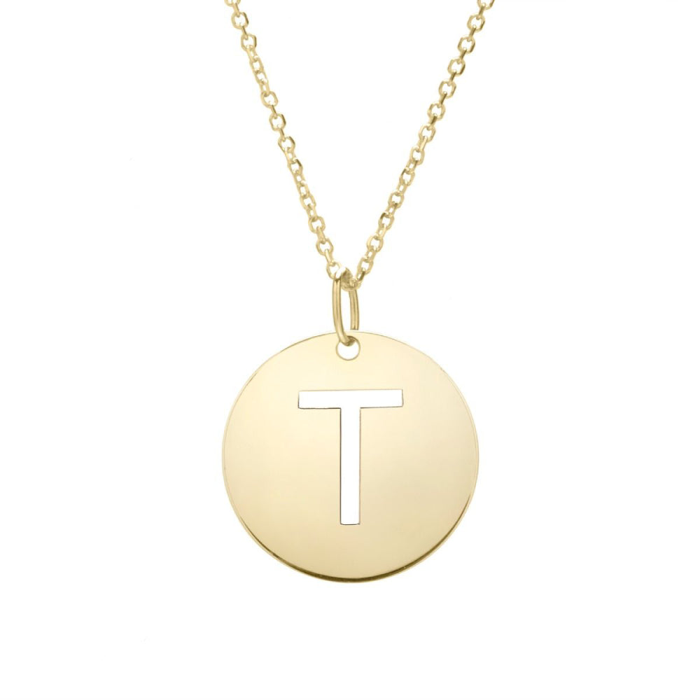14k Gold Fashion Disc Pendant Initial Series - All Available Letters