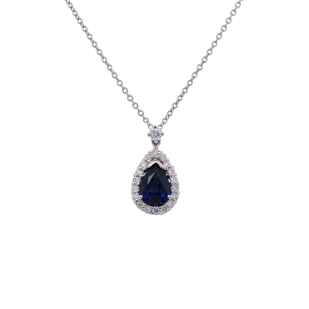 Exquisite 18k White Gold Jewelry Pendant Adorned with a Stunning Pear - Shaped Sapphire