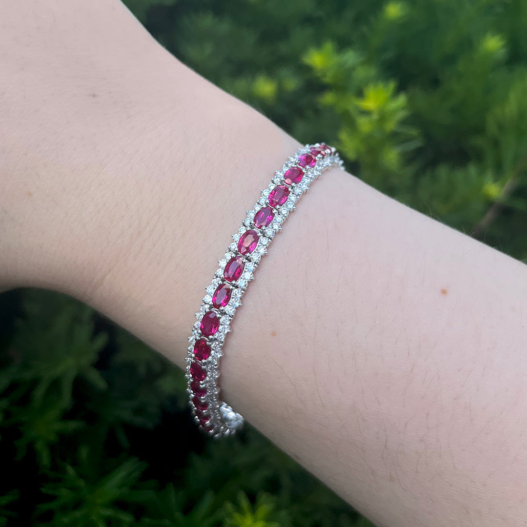 Exquisite 18k White Gold Bracelet Adorned with Rubies and Diamonds