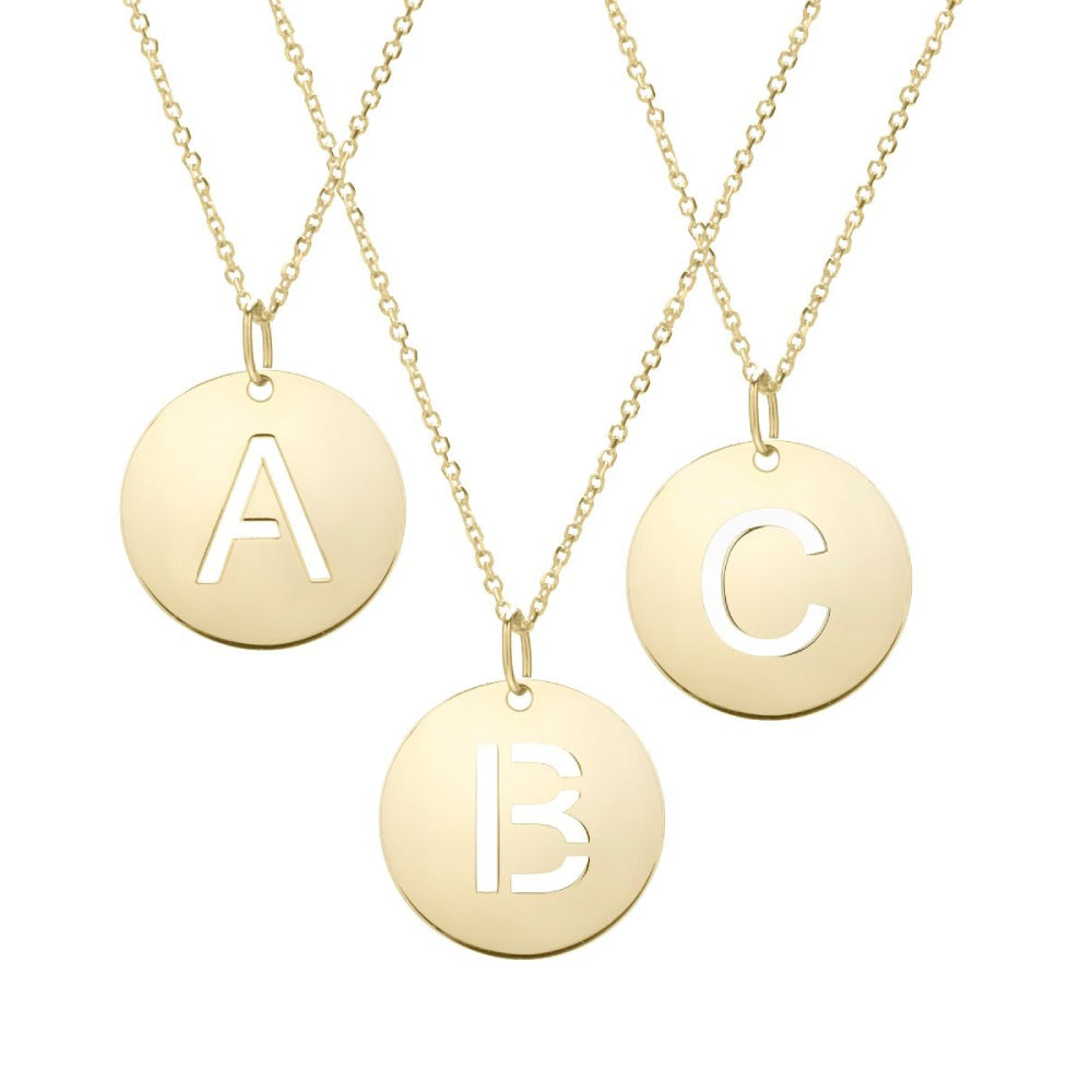 14k Gold Fashion Disc Pendant Initial Series - All Available Letters