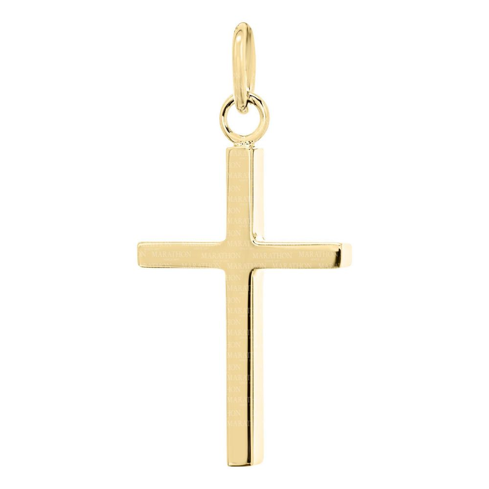 14K Yellow Gold Plain Polish Shadow Cross Necklace, 12mm x 24mm, 18' Chain