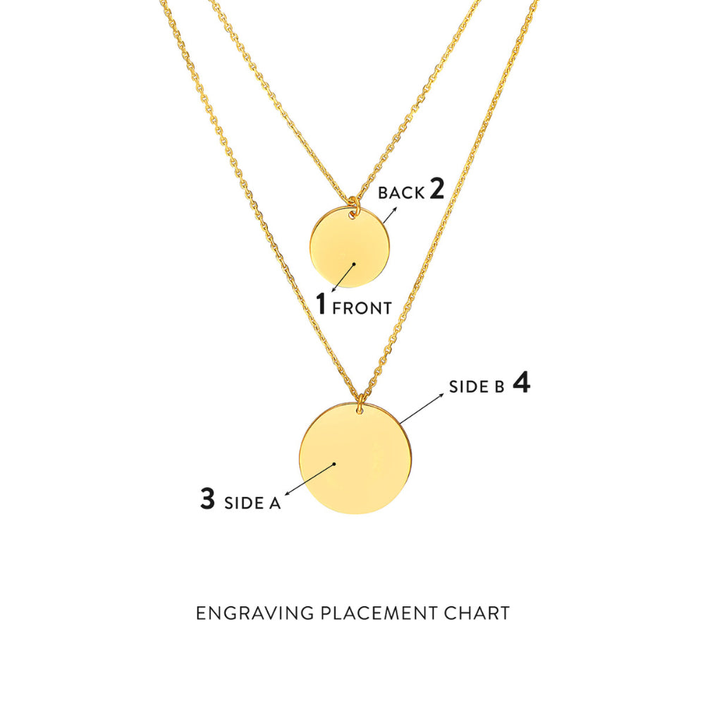 14k Yellow Gold Double Strand Disc Drop Duo Adjustable Necklace for a Boho Chic Look