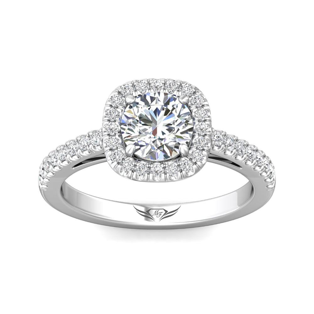 14k White Gold Martin Flyer Round Diamond Halo Engagement Ring for a Timeless Love Promise