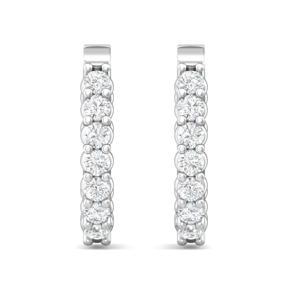 14k White Gold Inside/Outside Diamond Hoop Earrings with 24 Round Diamonds
