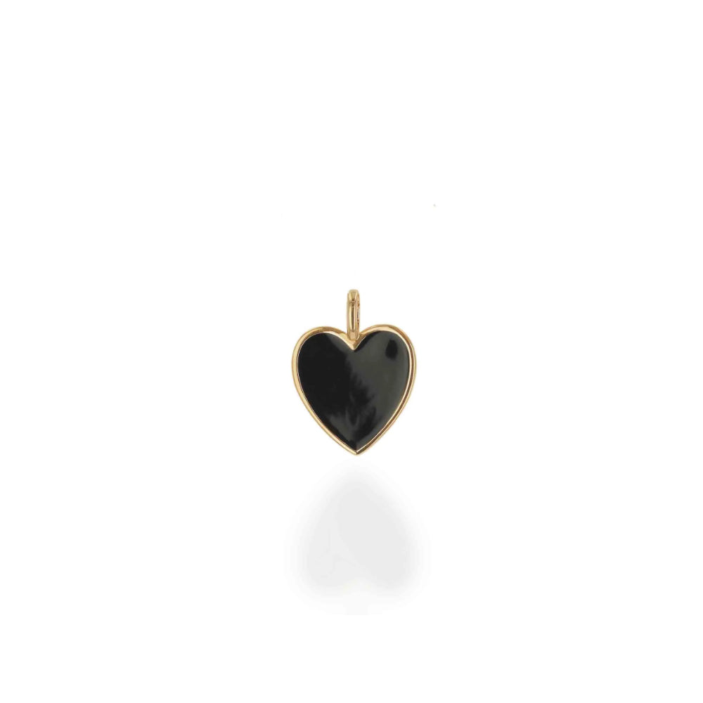 14k Yellow Gold Rachel Reid Oversized Black Enamel Heart-Shaped Charm for Jewelry Collection