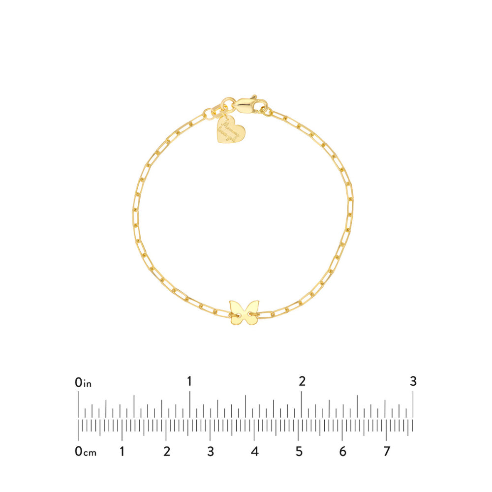 14k Yellow Gold Children's Butterfly and Heart Design Bracelet with a Length of 6 Inches