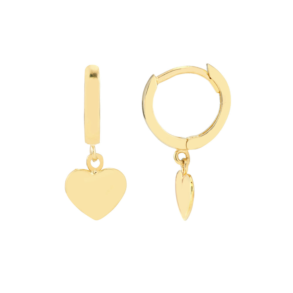 Stylish 14K Yellow Gold Heart Dangling Earrings with Baby Hoop
