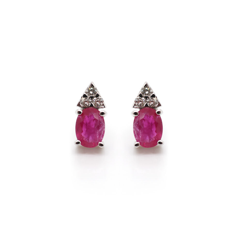 Gorgeous 14k Gold Earrings with Oval Rubies and Diamond Accents