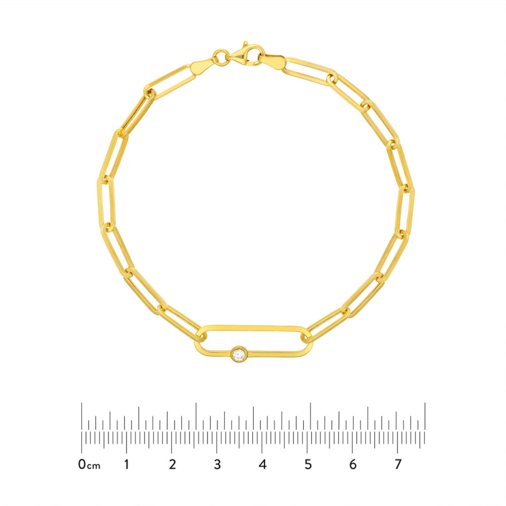 14k Gold Elegant Diamond-Embellished Paper Clip Link Bracelet with a Length of 7.5 Inches