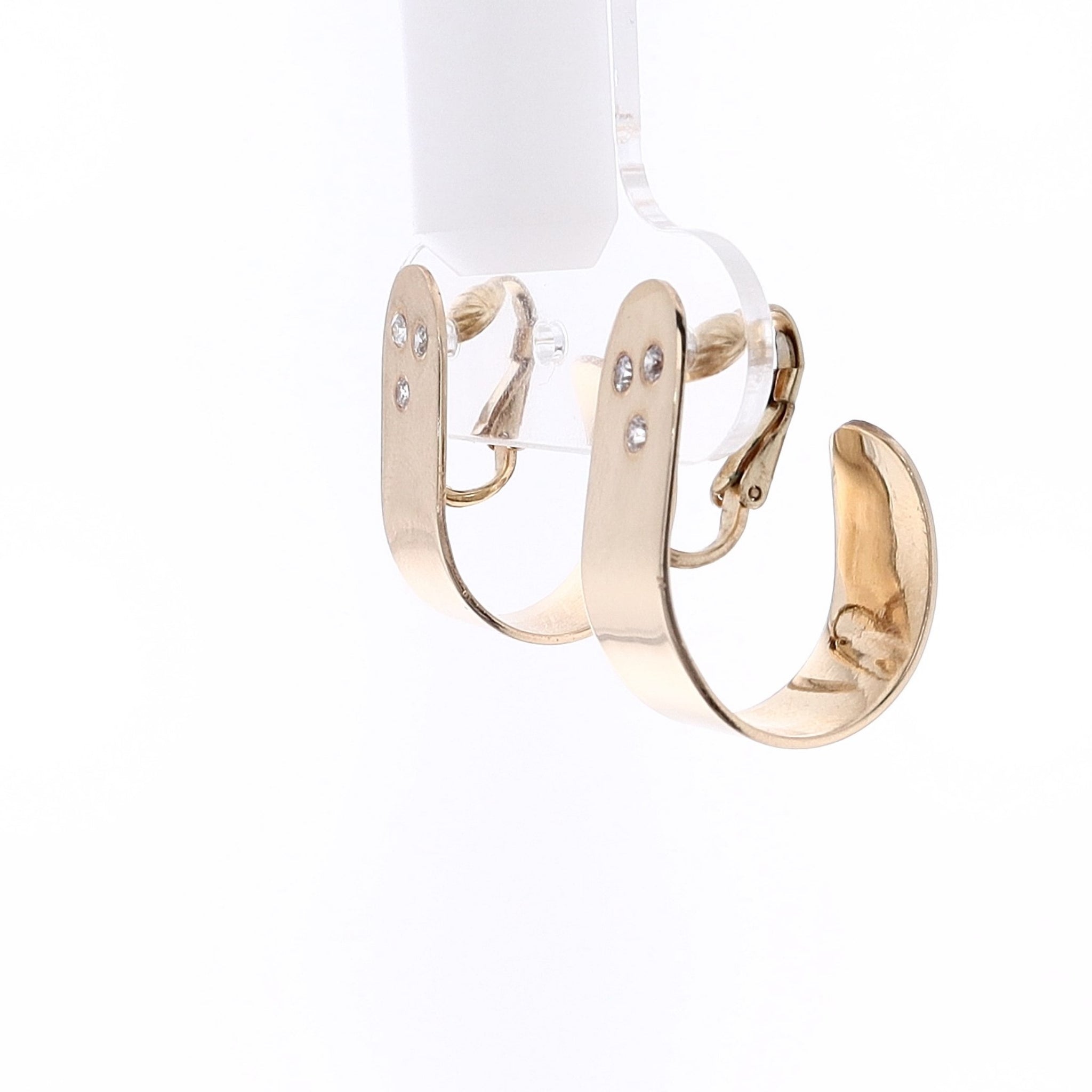 14K Yellow Gold Wide J-Style Clip-On Earrings with 0.20ct Diamonds