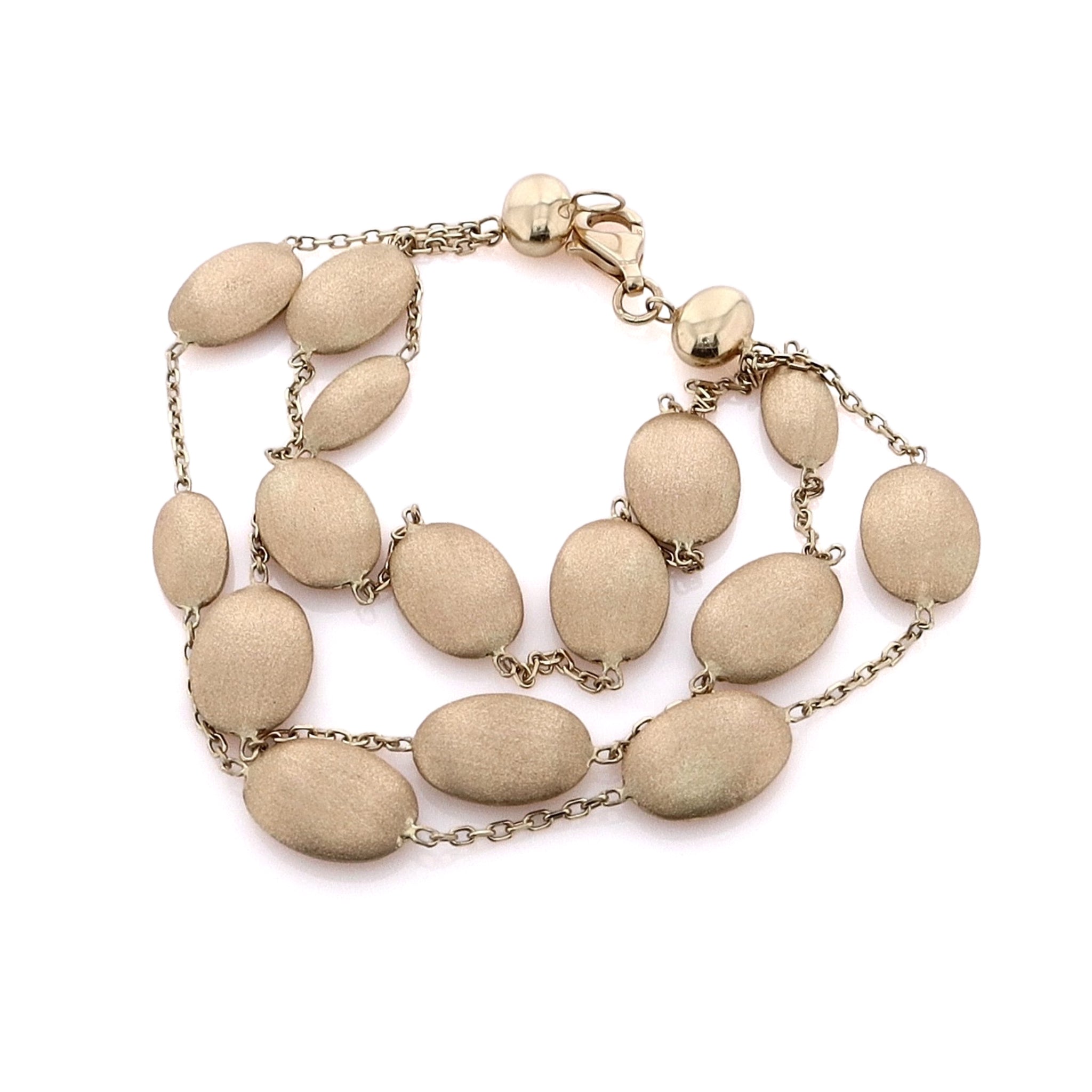 14K Yellow Gold 3-Row Flat Oval Link Bracelet with Lobster Clasp