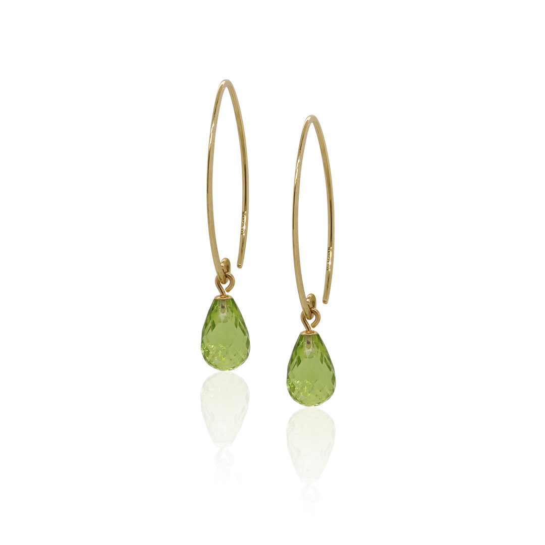 14k Gold Elegant Gemstone Drop Earrings with a Simple Sweep Design, Ideal for Women's Jewelry