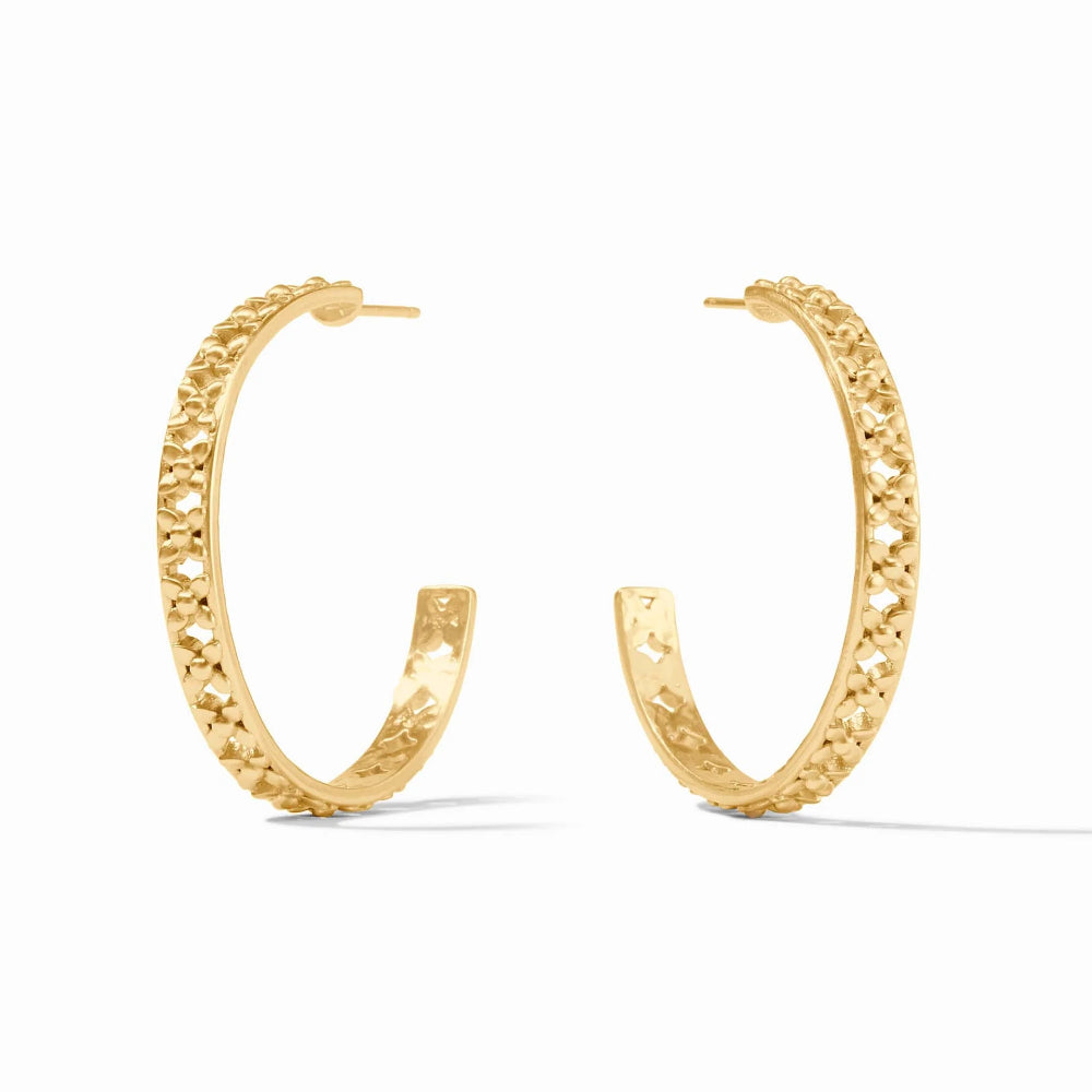 Julie Vos Delicate Floral Filigree 24K Gold Plated Helene Hoop Earrings
