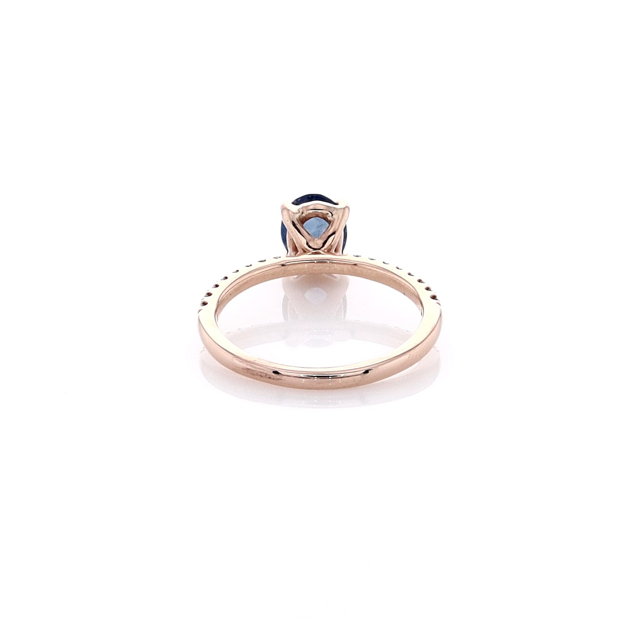 Luxurious Estate 14k Rose Gold Oval Sapphire and Micropave Diamond Gemstone Engagement Ring