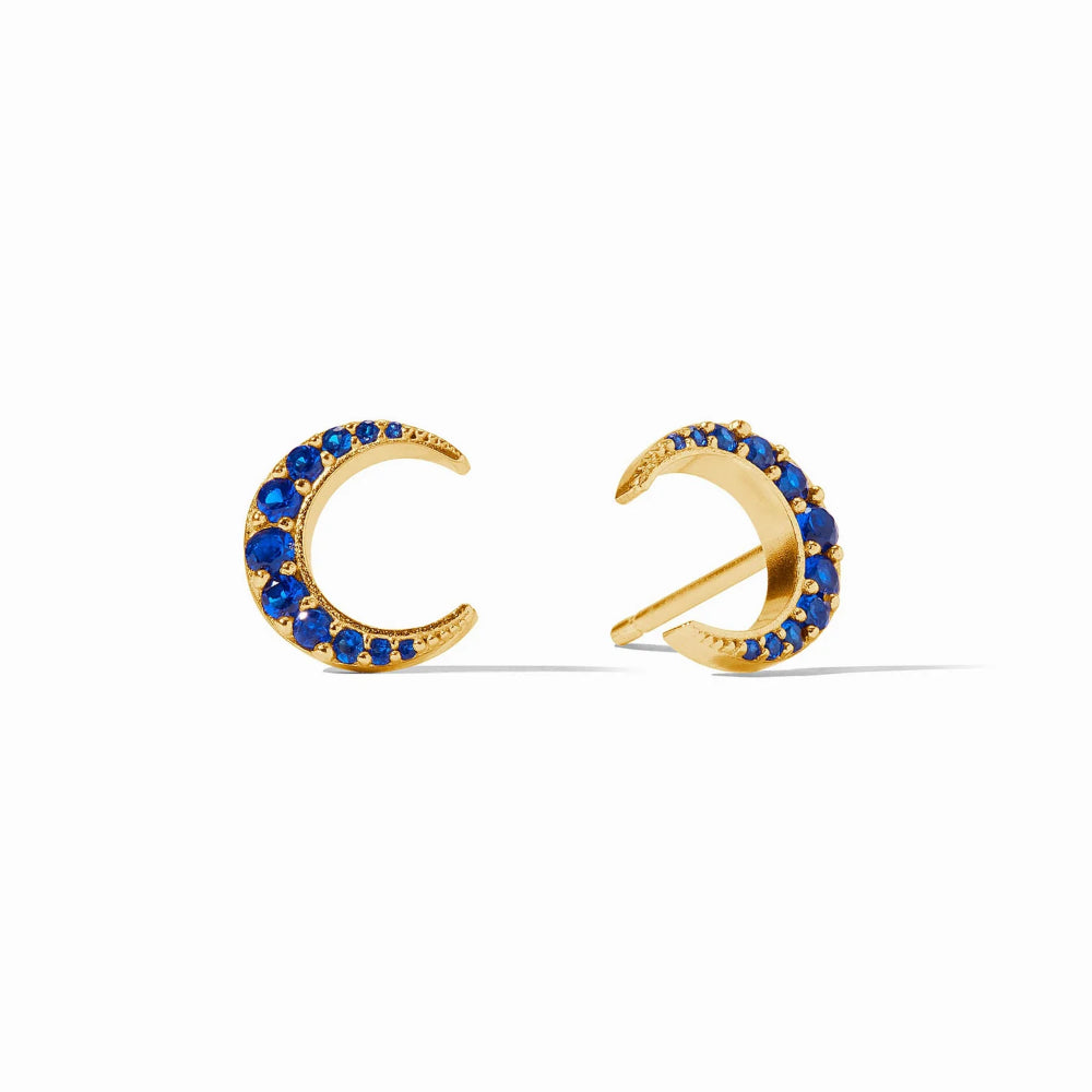 Julie Vos Glittering Graduated Pavé Gold Crescent Moon Stud Earrings
