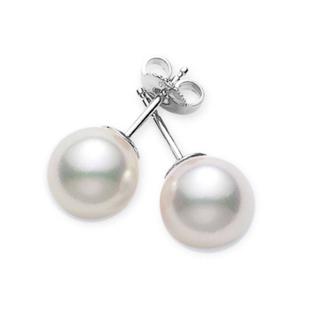 18K White Gold AA Quality Mikimoto Akoya Pearl Stud Earrings