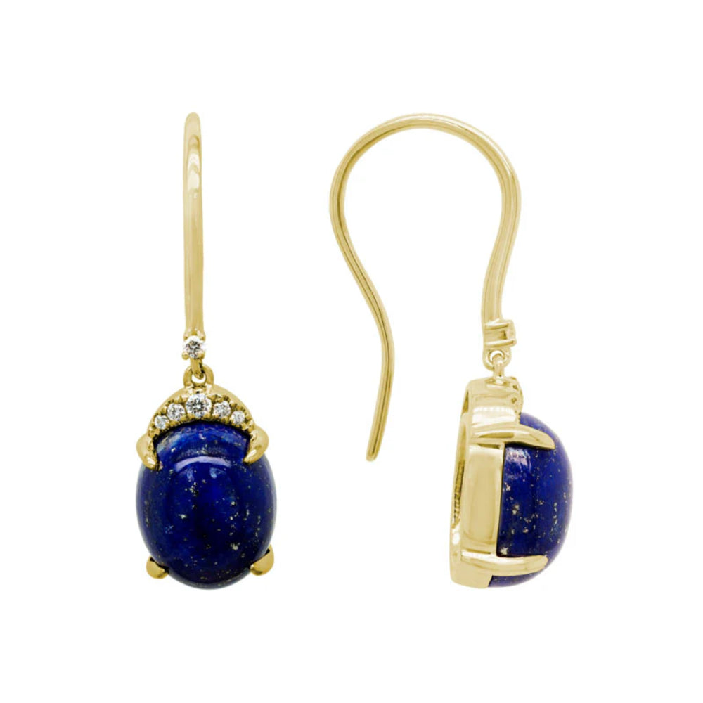 Exquisite 14k Gold Cabochon Lapis Lazuli Drop Earrings for Women