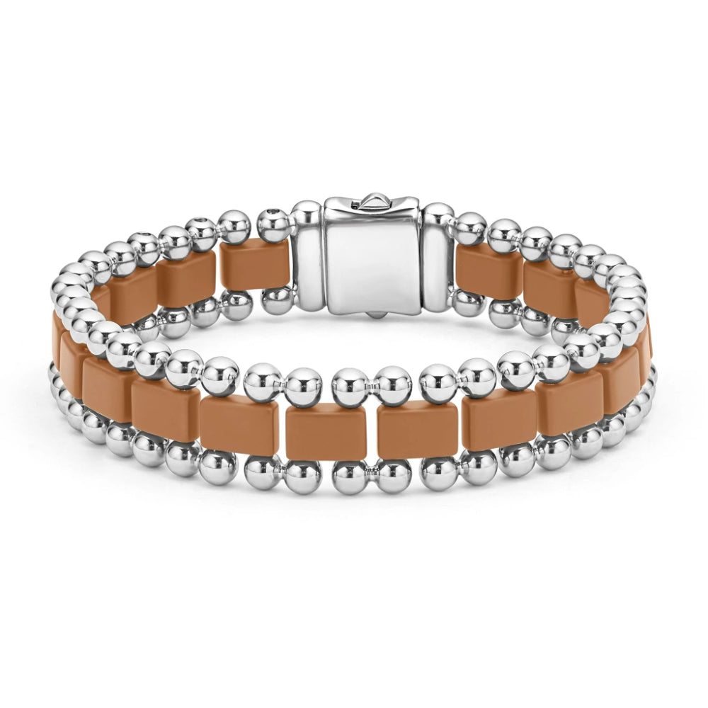 Lagos Anthem Large-Sized Matte Tan Ceramic and Stainless Steel Link Bracelet
