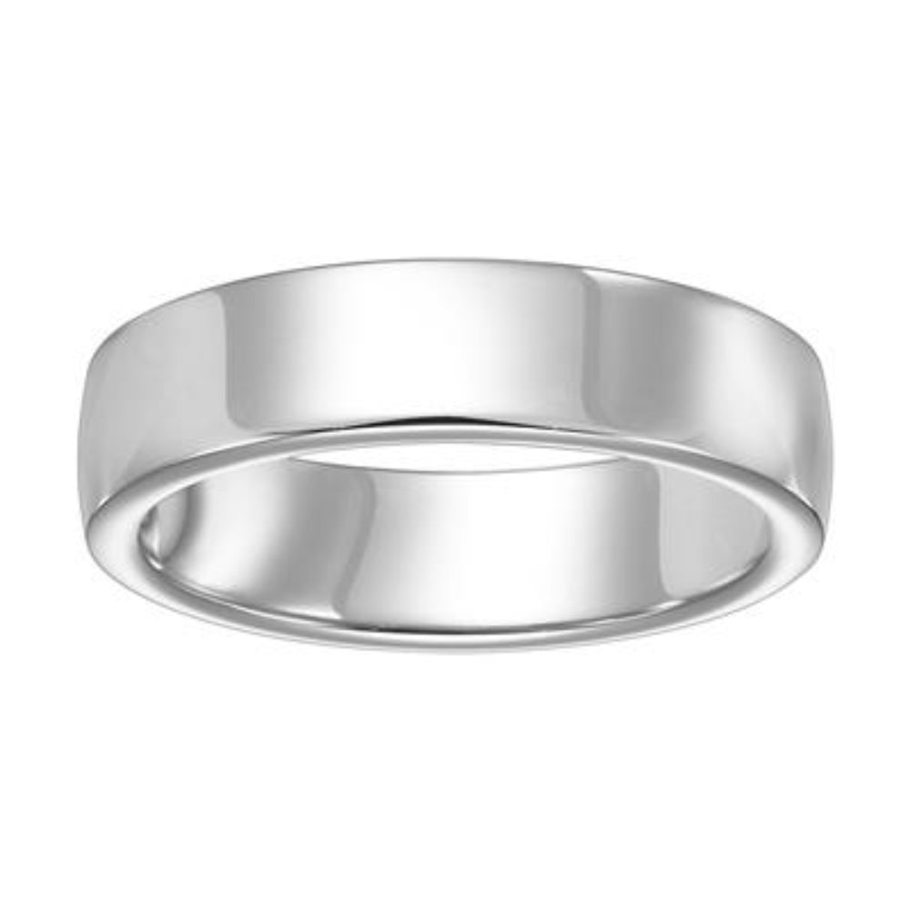 14k White Gold Men's 5mm Comfort Fit Low Dome Carved Wedding Ring