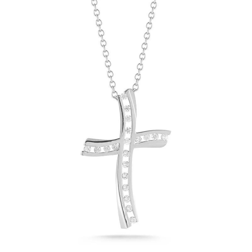 Exquisite 14k White Gold Jerusalem Cross Pendant Embellished with 0.20ct Diamonds