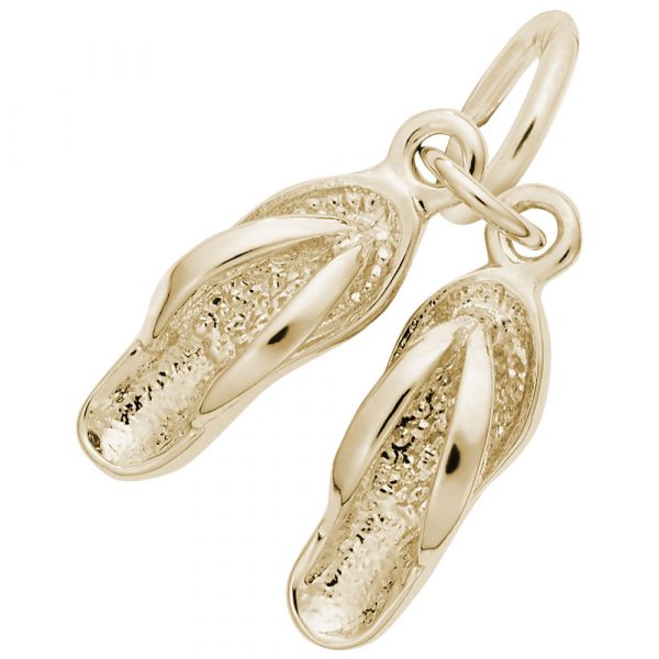 14K Yellow Gold Beach-Inspired Flip Flop Charms for Bracelets or Pendants