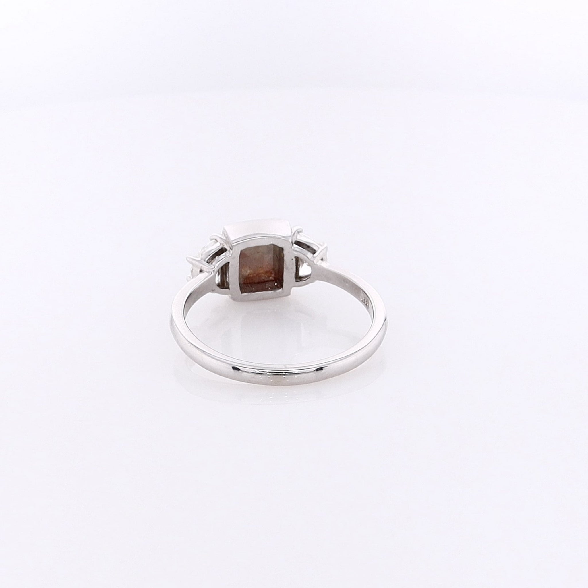 14k White Gold Stunning Salt and Pepper Diamond Ring with Half - Moon Side Stones