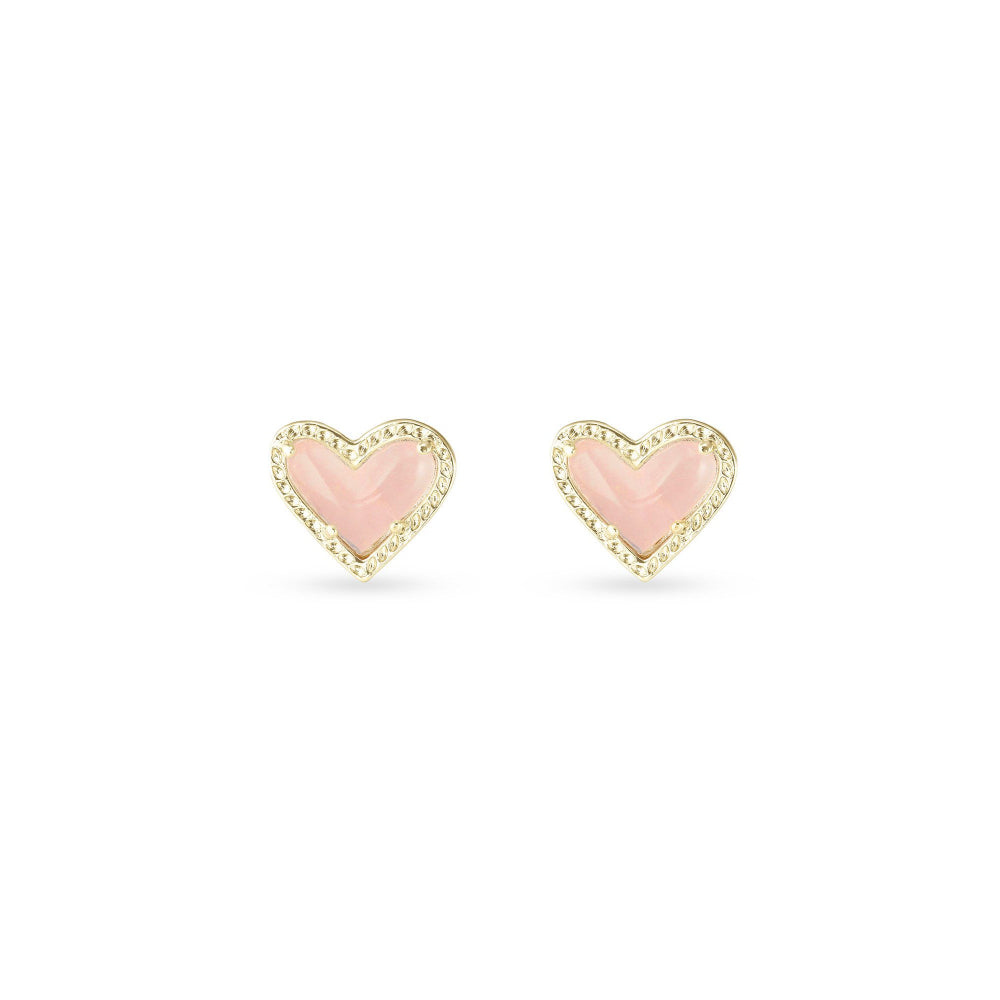 Kendra Scott Ari Heart-Shaped Gold Stud Earrings Crafted with Rose Quartz Gemstones