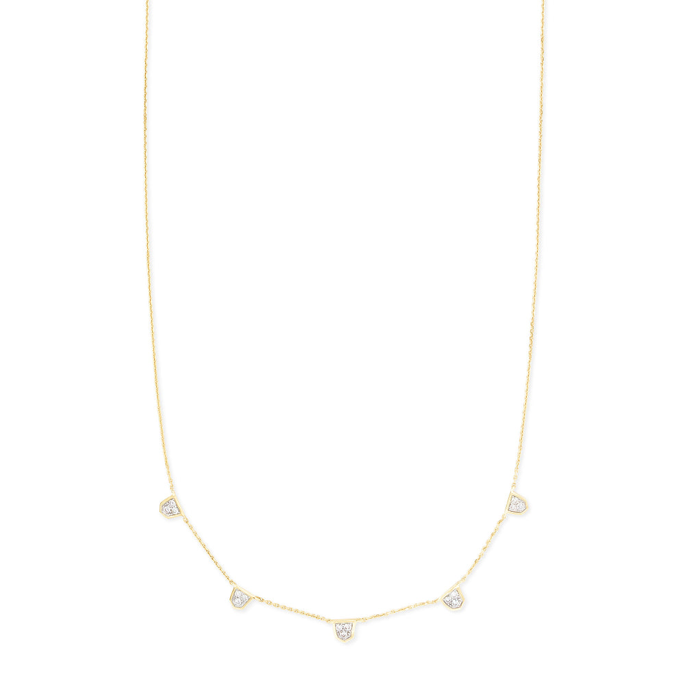 Kendra Scott's Exquisite 14k Gold Shannon Collar Necklace Adorned with White Diamonds