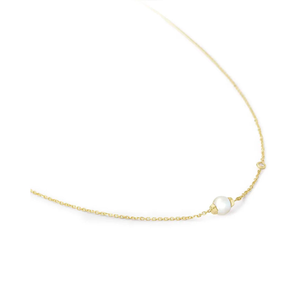 Kendra Scott 14k Yellow Gold Pearl Pendant Necklace with Asymmetrical Diamond Detail