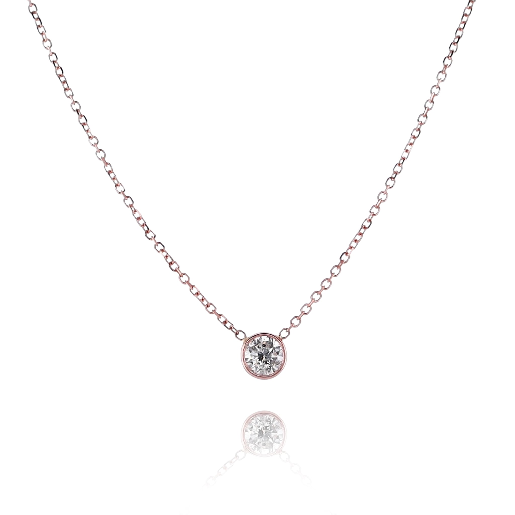 Stunning 14 Karat Rose Gold Single Diamond Solitaire Pendant with 18' Chain