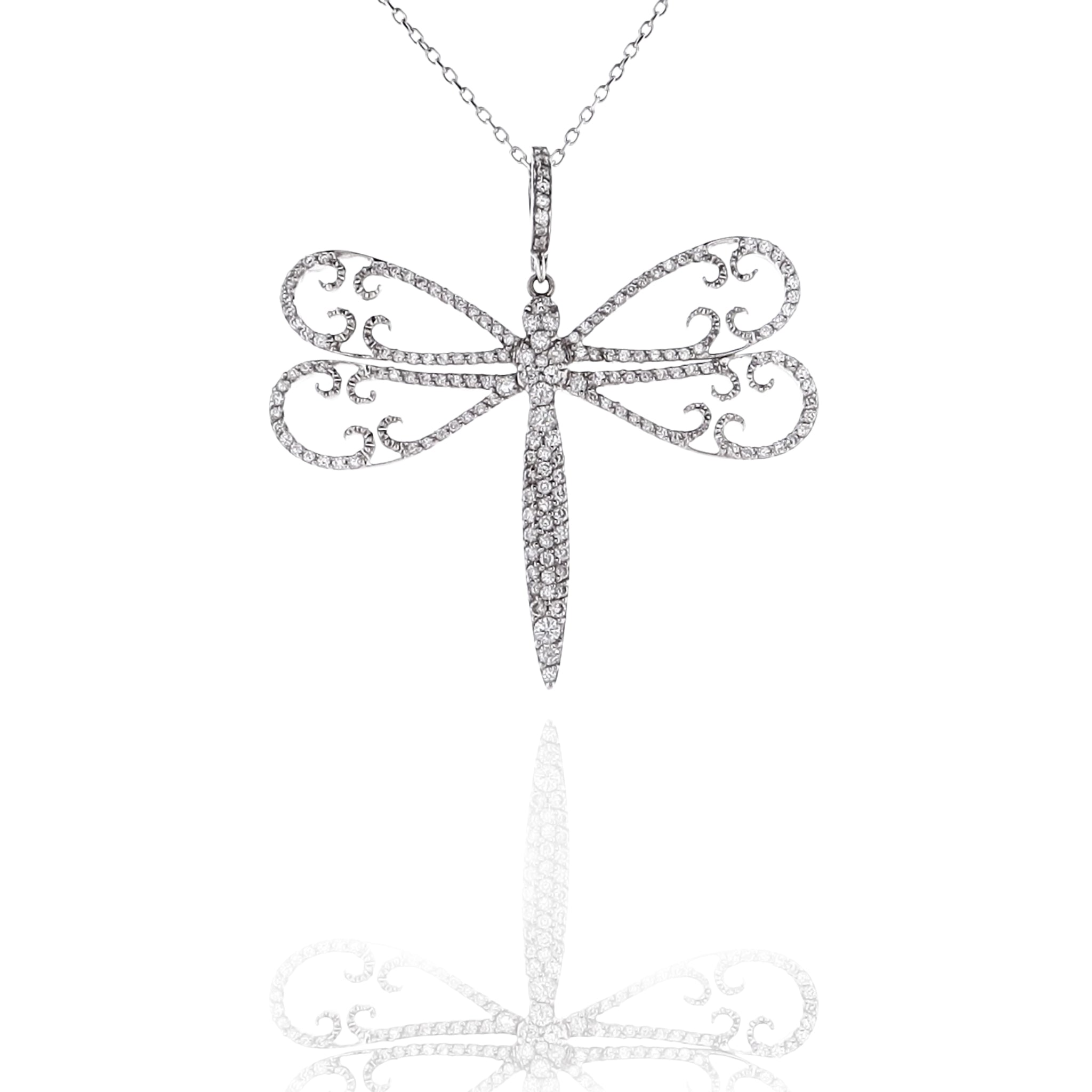 Elegant 18 Karat White Gold Dragonfly-themed Diamond Pendant Necklace for Women's Jewelry Collection
