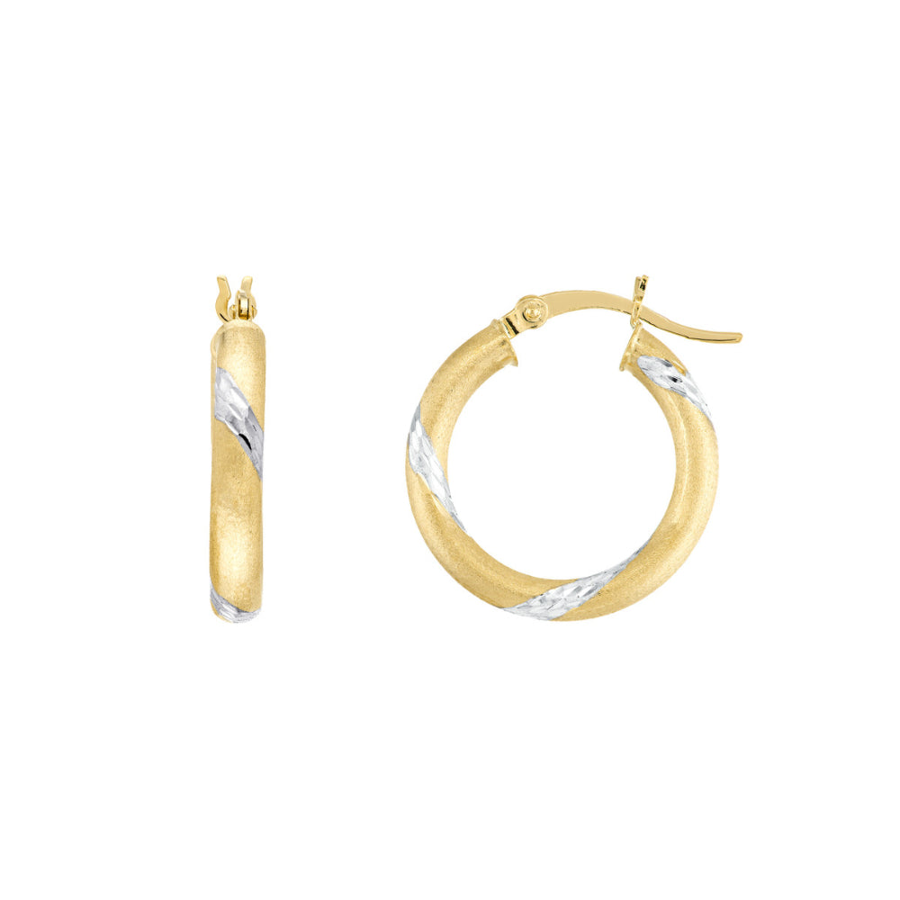 Exquisite 14k Gold Two - Tone Diamond - Cut Circular Hoop Earrings for All Occasions