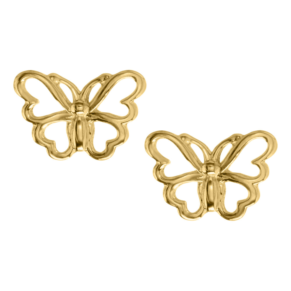 14k Gold Open-Design Butterfly Earrings for Children