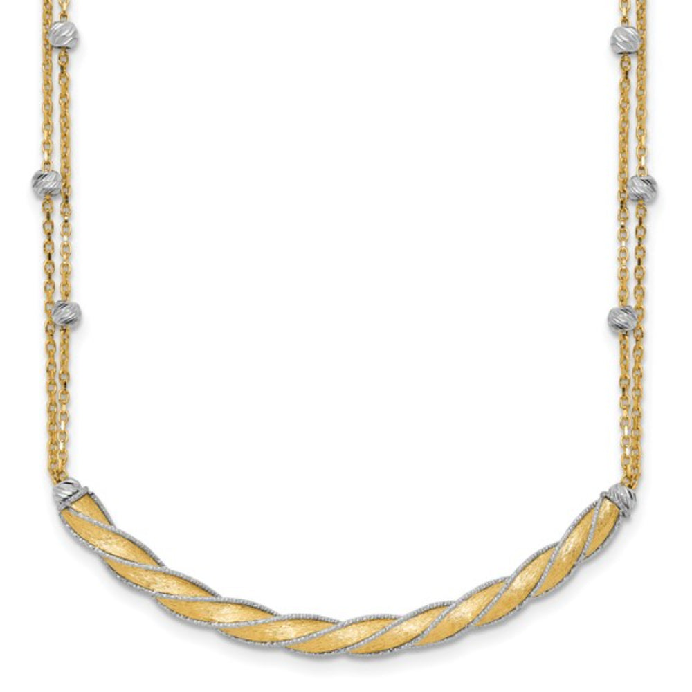 14k Gold Two-Tone Polished and Satin Diamond-Cut Adjustable Bar Necklace