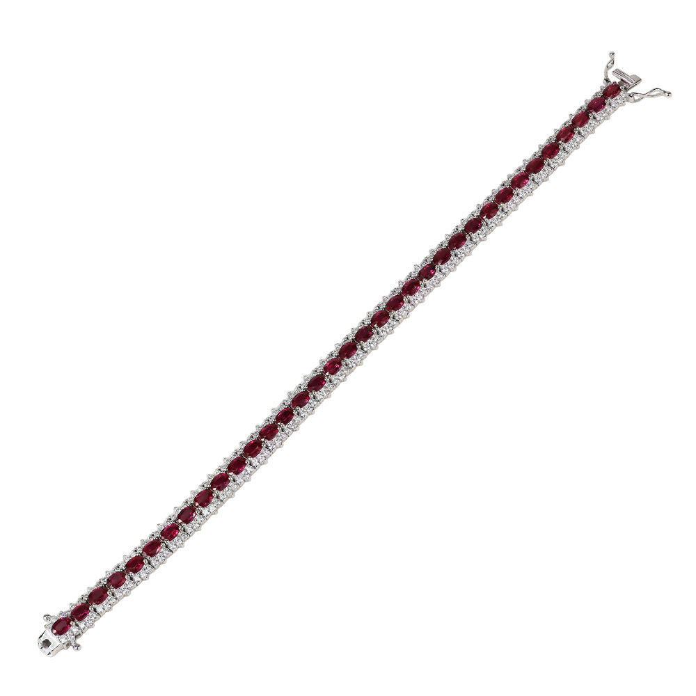 Exquisite 18k White Gold Bracelet Adorned with Rubies and Diamonds