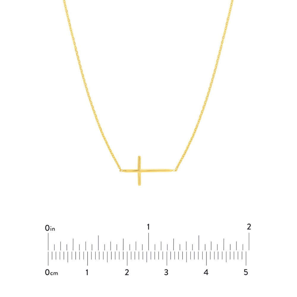 14k Yellow Gold Adjustable Mini Sideways Cross Necklace for Graceful Style