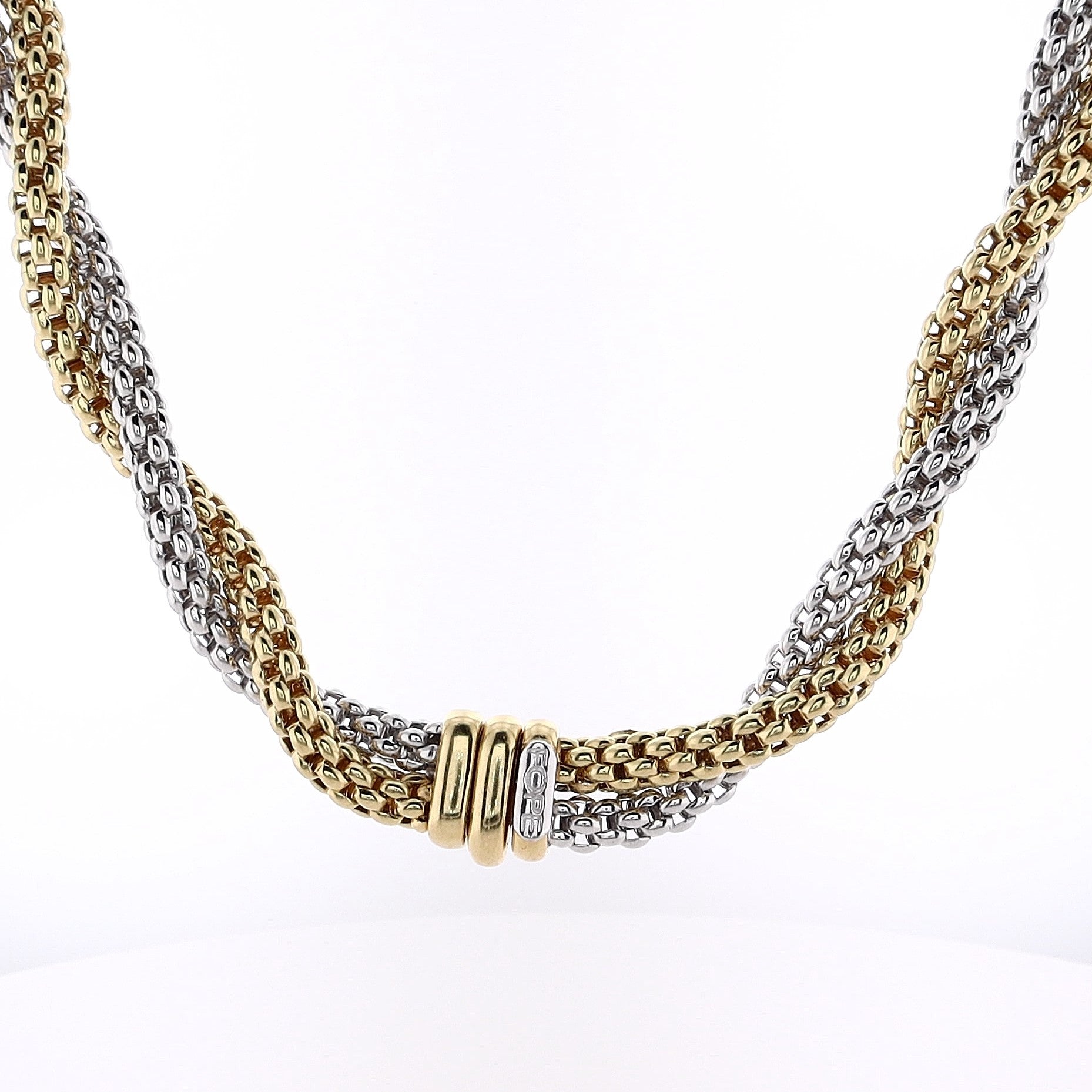 FOPE Estate 18K Two-Tone 17-Inch Interlocking Popcorn Gold Chain Necklace