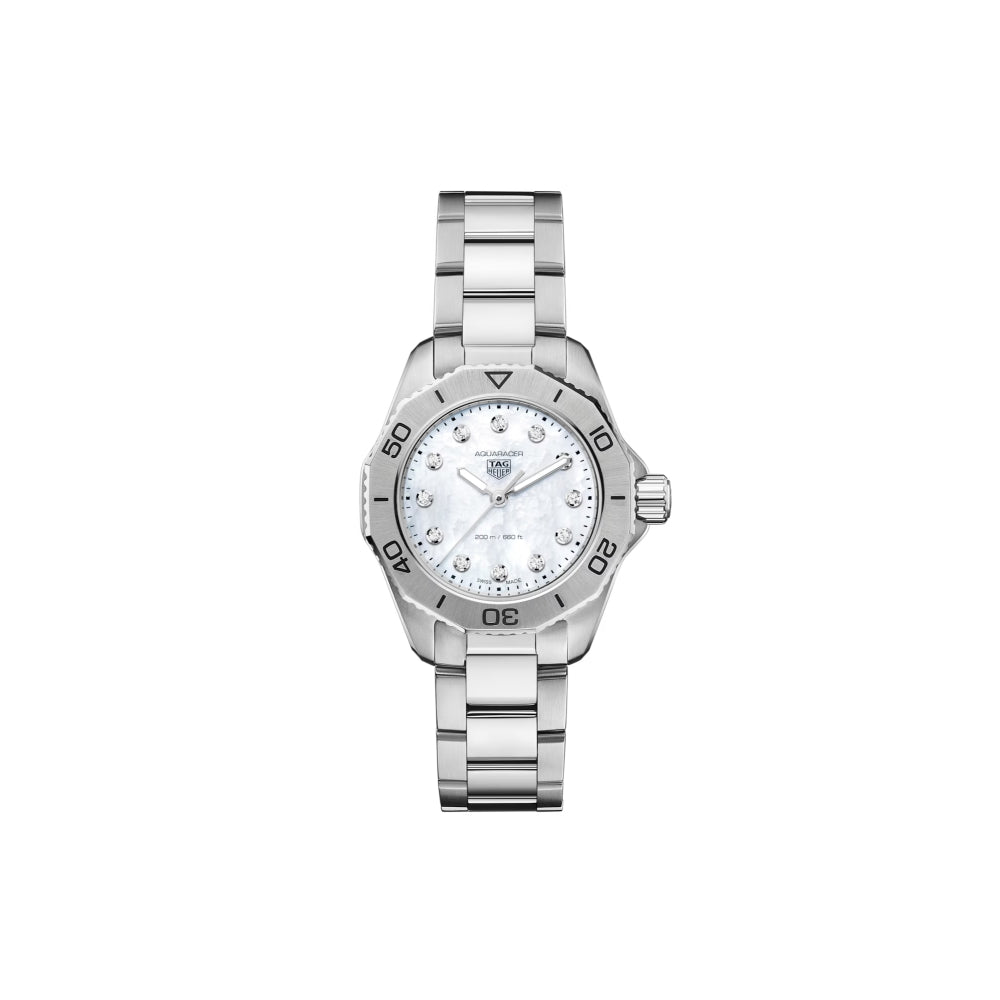 Tag Heuer 30mm Steel/White Ladies Aquaracer Watch with Diamond Markers