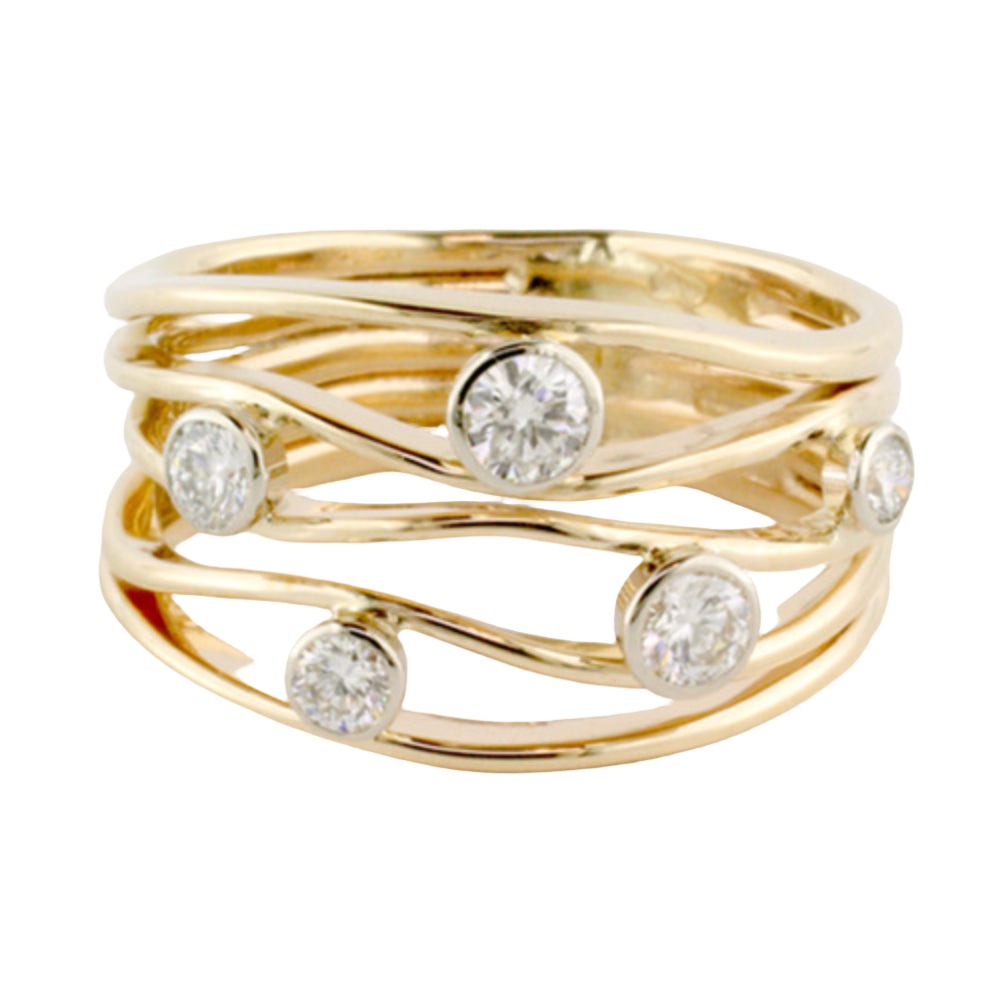 Stunning 14k Yellow Gold 5 Stone Diamond River Ring