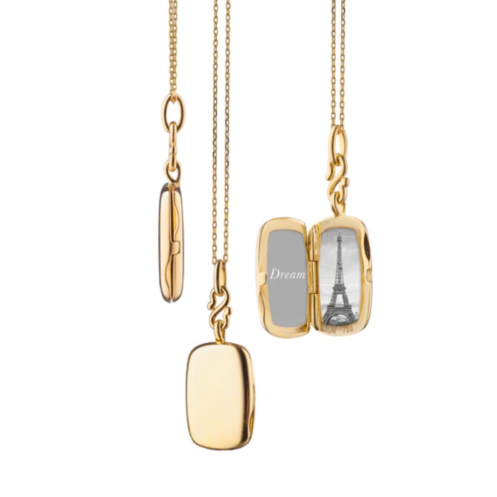 Monica Rich Kosann 18K Yellow Gold Fashionable Slim Britt Style Locket Necklace for Women