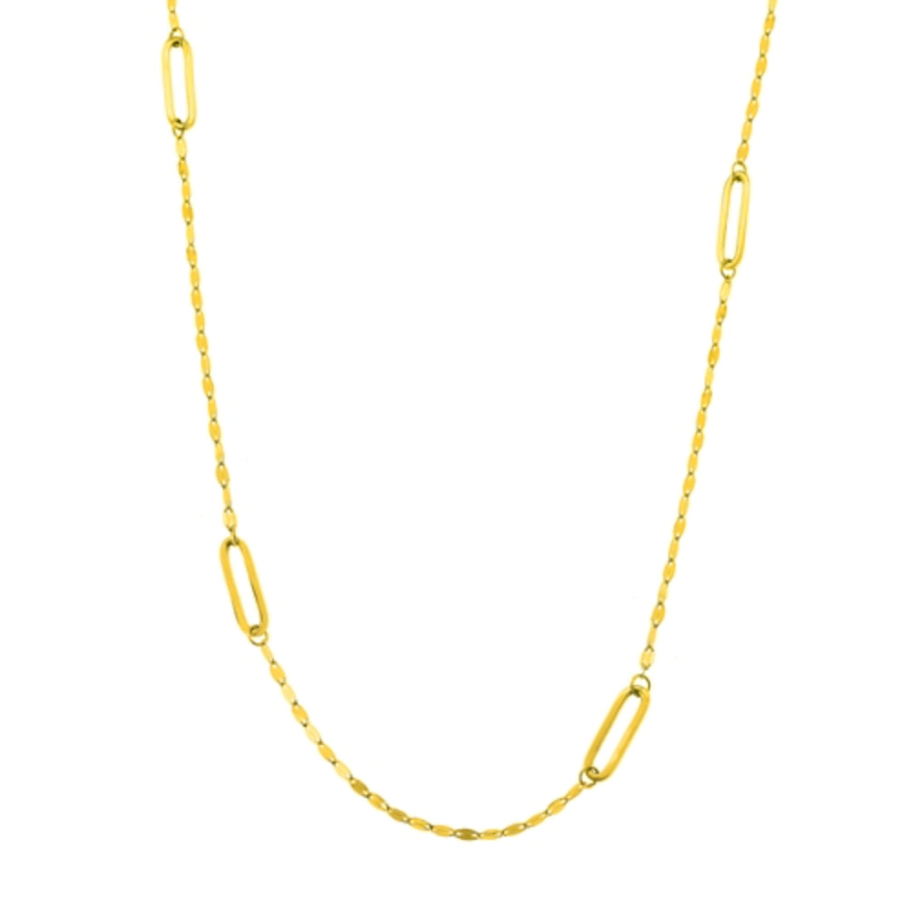 Adjustable 14k Yellow Gold Hammered Paper Clip Link Station Necklace