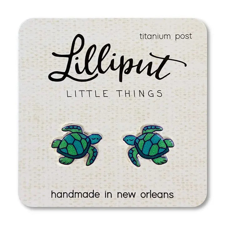 Adorable Lilliput Little Things Sea Turtle Design Earrings for Sensitive Ears