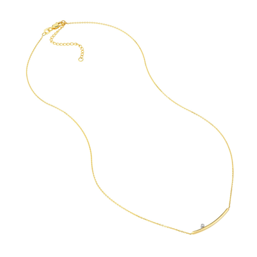 14k Gold Adjustable Curved Bar Diamond Necklace for a Modern Look