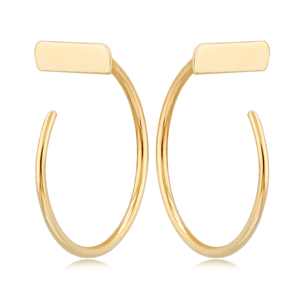 Stylish 14k Gold Simple Bar Top Hoop Threader Earrings