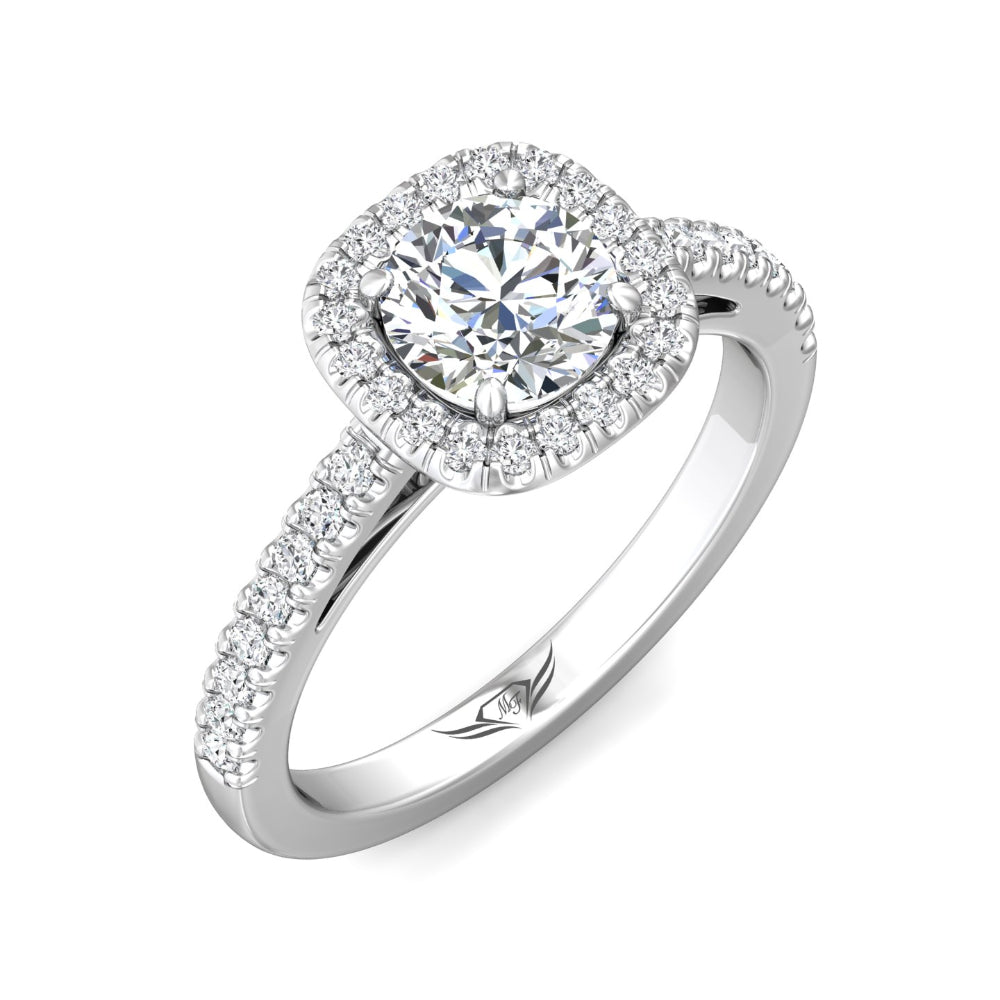 14k White Gold Martin Flyer Round Diamond Halo Engagement Ring for a Timeless Love Promise