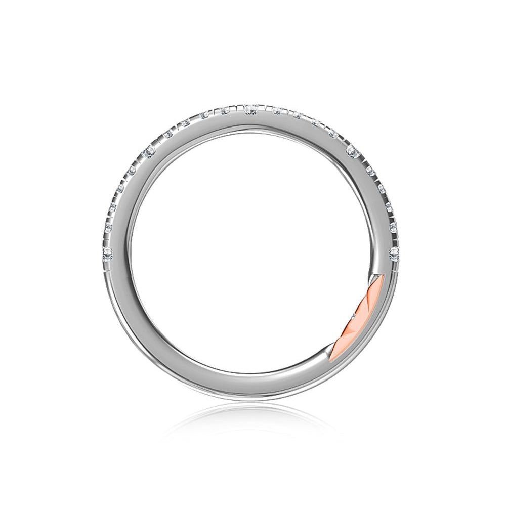 A. Jaffe 14k Gold Wedding Band with Intricate Pointed Design and 22 Round Diamonds